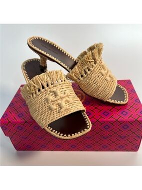 Tory Burch Eleanor Raffia Low Heel Slide Sandal